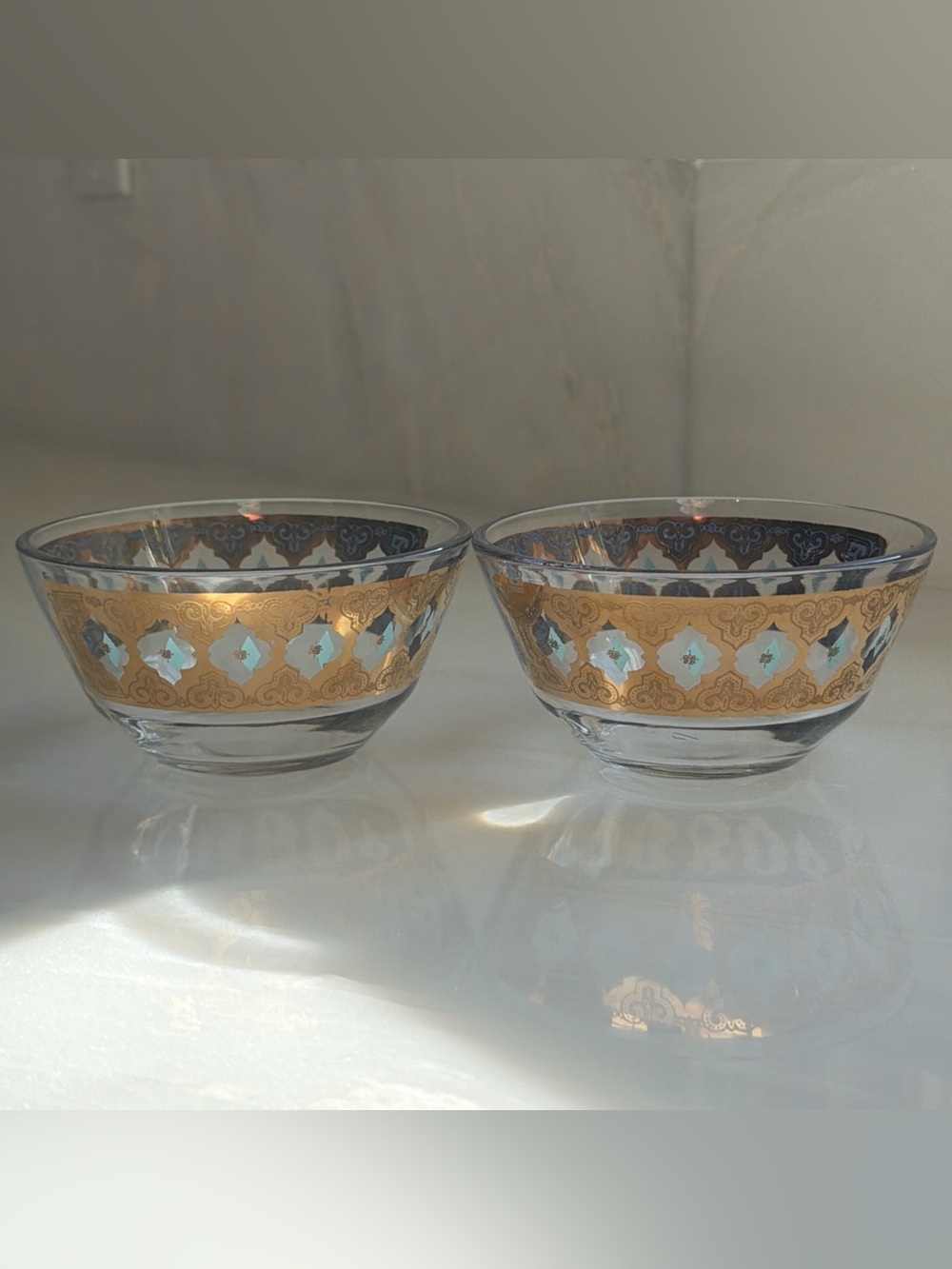Vintage 1960’s Culver Valencia Gold And Turquoise Green Bowls Filigree set of 2